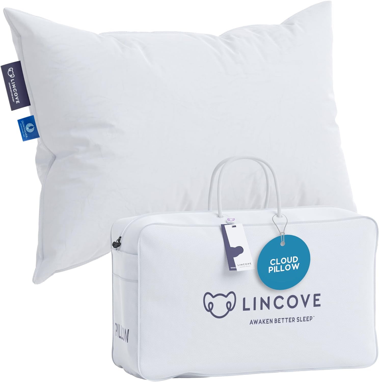 Lincove Cloud Natural Canadian White Down Luxury Sleeping Pillow - 625 Fill Power, 500 Thread Count Cotton Shell, Made in Canada (Standard - Medium)