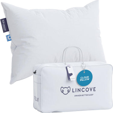 Lincove Cloud Natural Canadian White Down Luxury Sleeping Pillow - 625 Fill Power, 500 Thread Count Cotton Shell, Made in Canada, Queen - Firm, 1 Pack