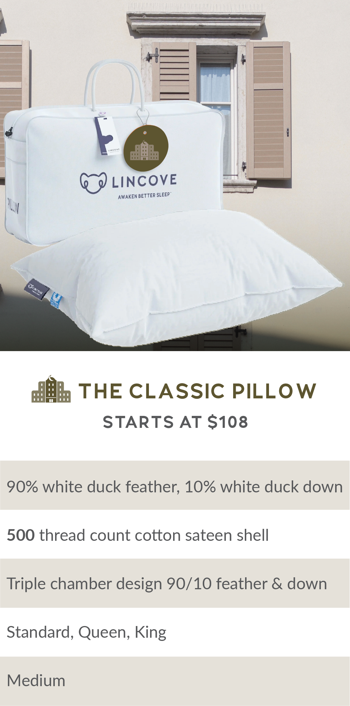 Lincove Down and Feather Luxury Hotel Collection Bed Pillows for Sleeping  Made in The USA - 100% Cotton Shell, 600 Thread Count - Soft Hypoallergenic
