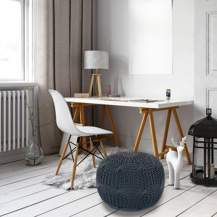 Grey Knit Pouf