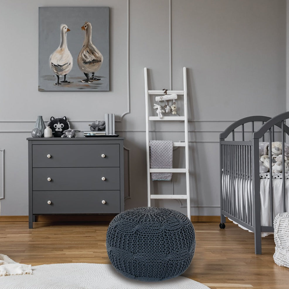 Grey Knit Pouf