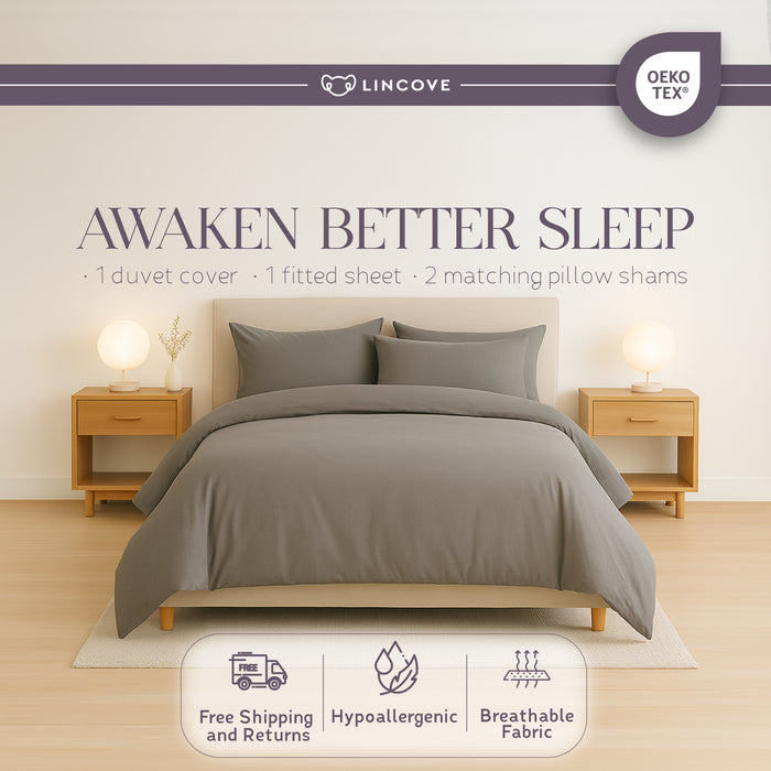 100% Cotton Duvet Cover Set, Graphite - Classic Hotel Collection