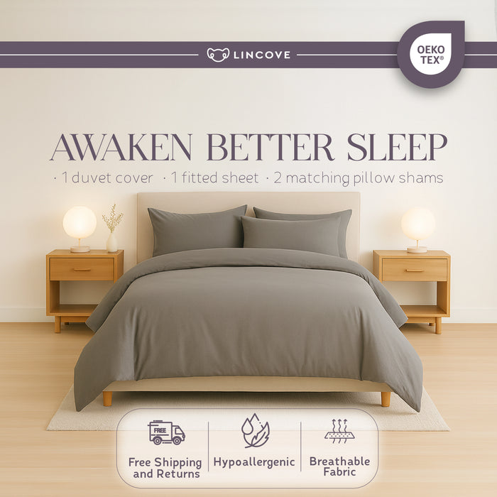 100% Cotton Duvet Cover Set, Graphite - Classic Hotel Collection