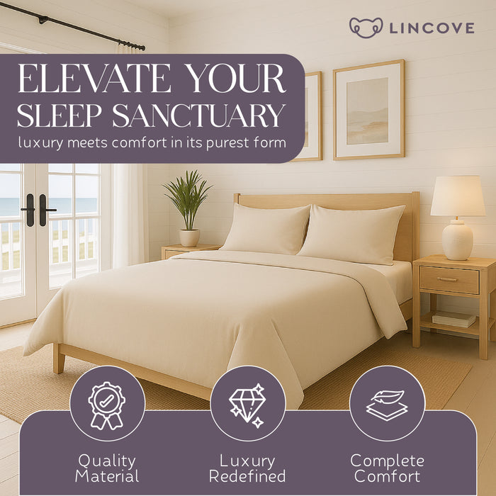 100% Cotton Duvet Cover Set, Cream - Classic Hotel Collection