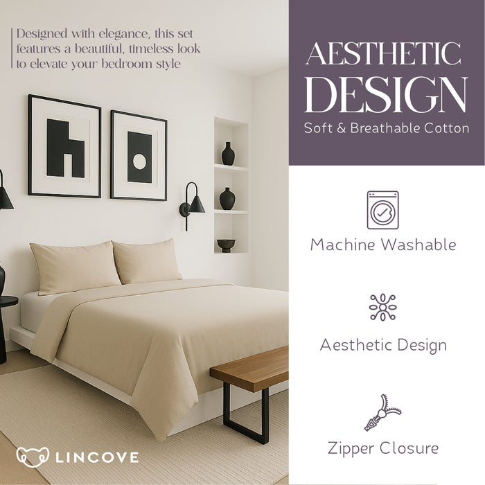 100% Cotton Duvet Cover Set, Cream - Classic Hotel Collection