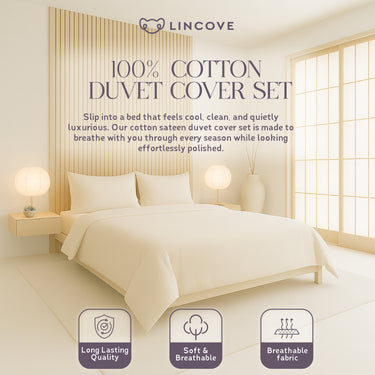 100% Cotton Duvet Cover Set, Cream - Classic Hotel Collection