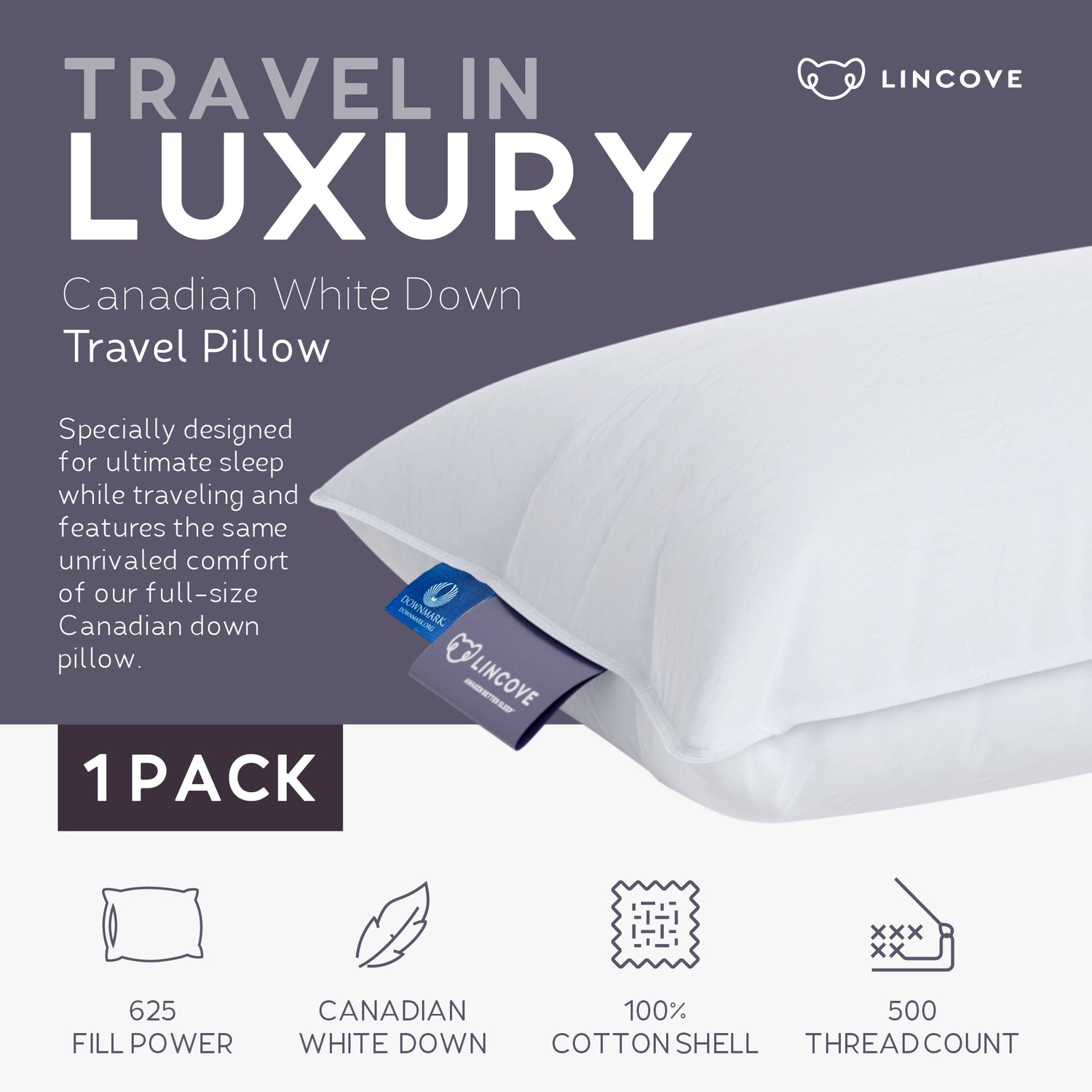 Down and Feather Travel Pillow – Lincove - Main Image