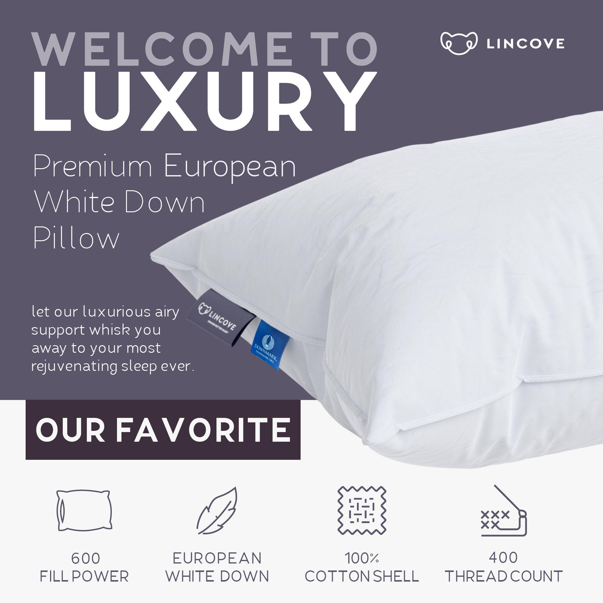 Euro Down Pillow Made in Canada Lincove