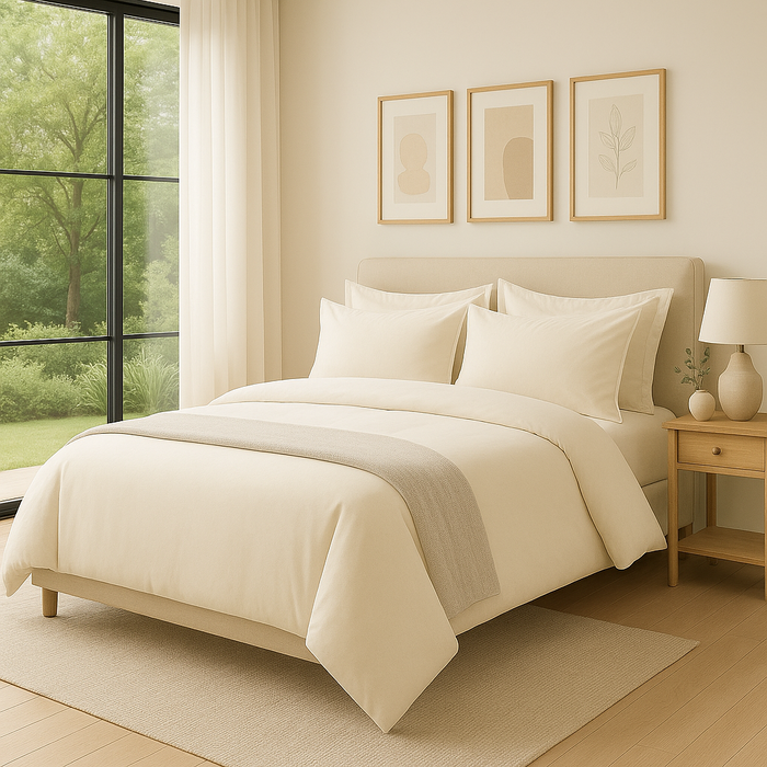 100% Cotton Duvet Cover Set, Cream - Classic Hotel Collection
