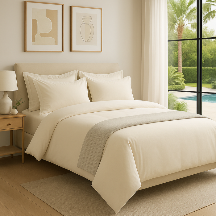 100% Cotton Duvet Cover Set, Cream - Classic Hotel Collection