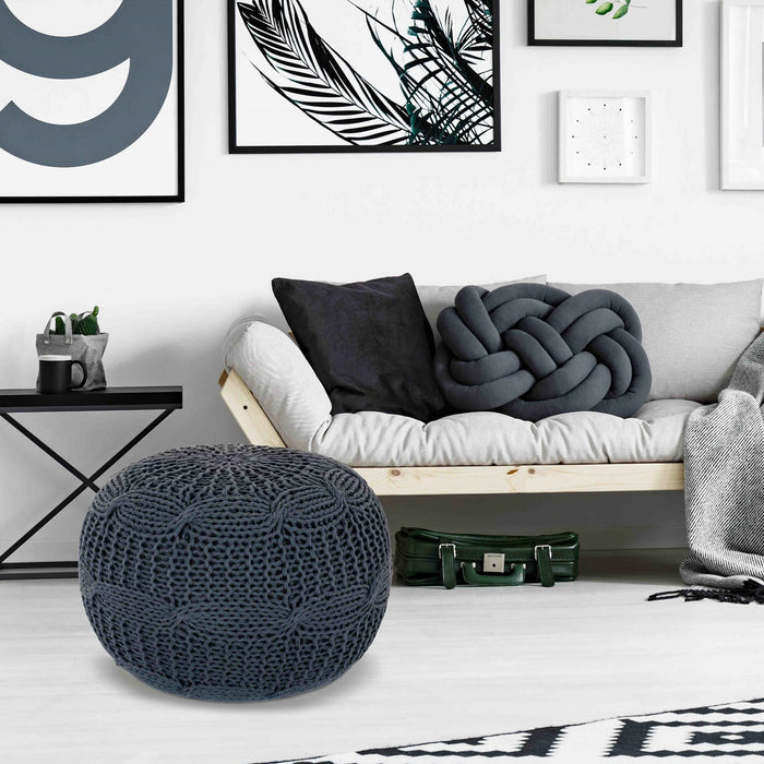 Grey Knit Pouf