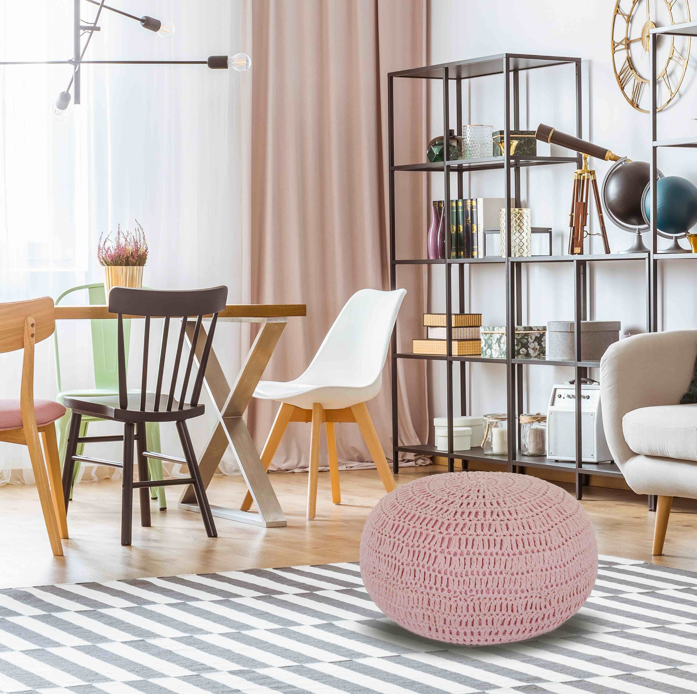 Pink Knit Pouf